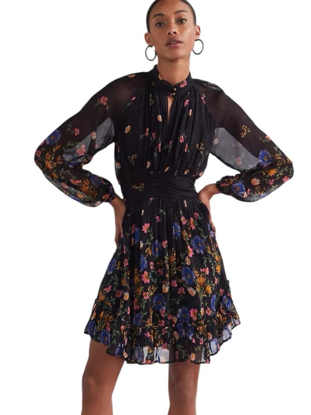 Anthropologie Floral Mini Dress Navy Blue Size 2 NWT
